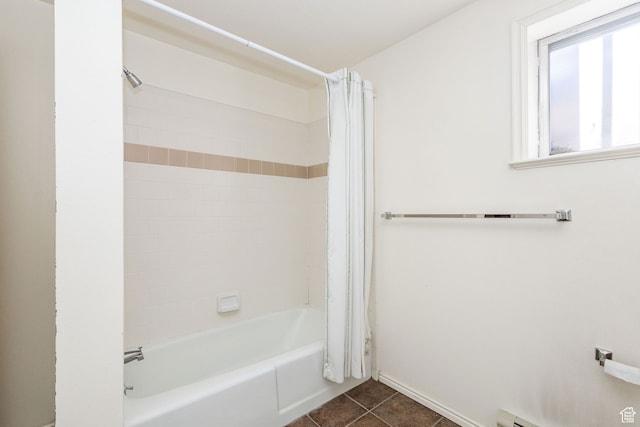 1560 E 1580 N, Logan, UT 84341 - bathroom featuring shower / tub combo with curtain, tile floors, and a baseboard radiator