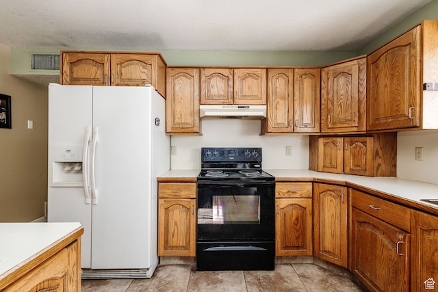 1560 E 1580 N, Logan, UT 84341 - kitchen with black range with electric cooktop, white refrigerator with ice dispenser, and light tile flooring