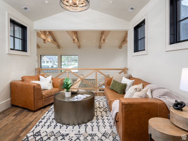 616 E Stokes Ave S, Draper, UT 84020 - living room with hardwood / wood-style floors and vaulted ceiling with beams