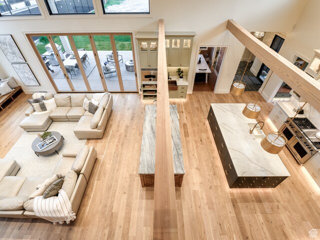 616 E Stokes Ave S, Draper, UT 84020 - living room featuring wood-type flooring and a high ceiling