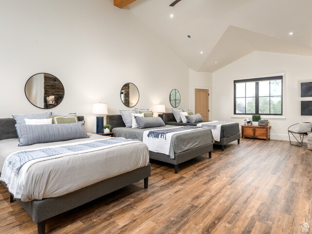 616 E Stokes Ave S, Draper, UT 84020 - bedroom featuring high vaulted ceiling and hardwood / wood-style floors
