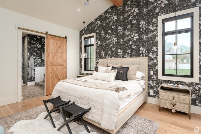 616 E Stokes Ave S, Draper, UT 84020 - bedroom featuring multiple windows, hardwood / wood-style flooring, and a barn door
