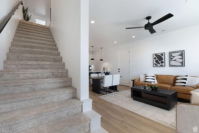 400 S Moki Dr Unit I-1, Kanab, UT 84741 - stairway featuring wood finished floors, ceiling fan, and recessed lighting