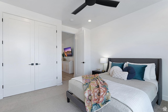 400 S Moki Dr Unit I-1, Kanab, UT 84741 - bedroom featuring carpet flooring, recessed lighting, a closet, and ceiling fan