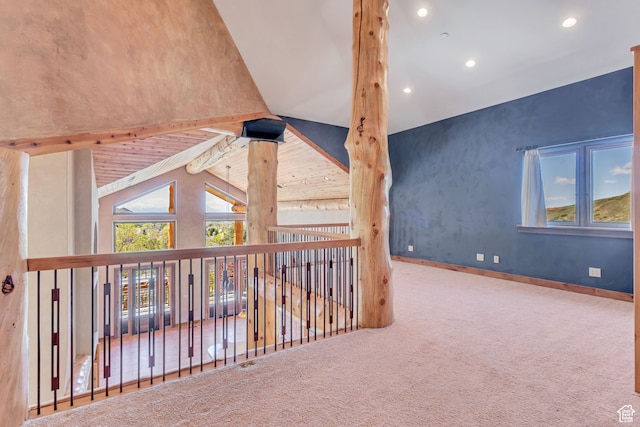 4345 W Stoneybrook Cir, Alpine, UT 84004 - interior space with carpet and lofted ceiling with beams