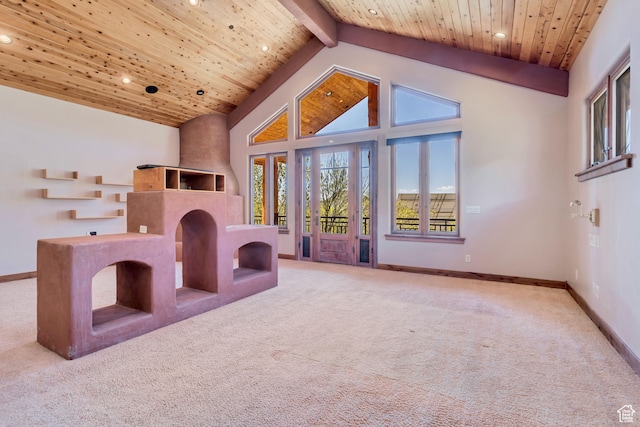4345 W Stoneybrook Cir, Alpine, UT 84004 - unfurnished office featuring carpet, beam ceiling, high vaulted ceiling, and wooden ceiling