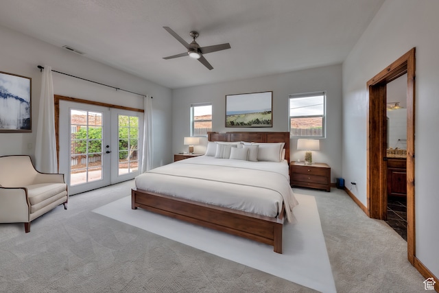 1145 E Bonita St, Moab, UT 84532 - carpeted bedroom with french doors, ceiling fan, and access to exterior