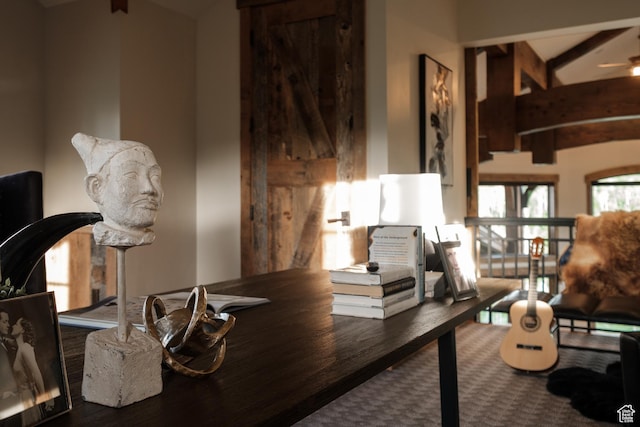 2586 N Whispering Springs Hollow Rd Unit 20, Heber City, UT 84032 - living area with wood finished floors, ceiling fan, and beamed ceiling