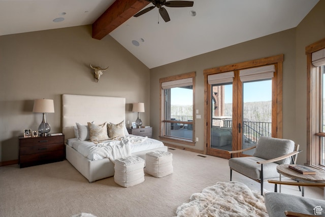 2586 N Whispering Springs Hollow Rd Unit 20, Heber City, UT 84032 - bedroom with access to exterior, light carpet, and ceiling fan