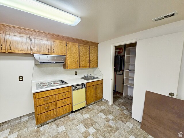 816 N 3500 W, Vernal, UT 84078 - kitchen with white dishwasher, electric stovetop, extractor fan, stone finish flooring, and light countertops