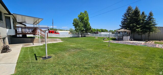 816 N 3500 W, Vernal, UT 84078 - fenced backyard with a gazebo, a patio area, a deck, and stairs
