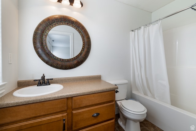 2120 N 2500 W, Vernal, UT 84078 - full bathroom featuring shower / bath combination with curtain, toilet, tile floors, and large vanity