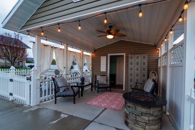 2120 N 2500 W, Vernal, UT 84078 - view of terrace with ceiling fan and a fire pit