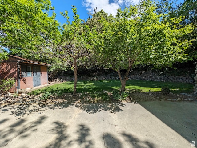 1235 E 820 N, Provo, UT 84606 - view of yard with an outdoor structure, a storage unit, and a patio area