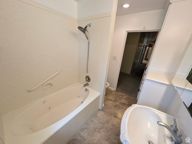 1235 E 820 N, Provo, UT 84606 - bathroom featuring recessed lighting, toilet, tub / shower combination, and a sink