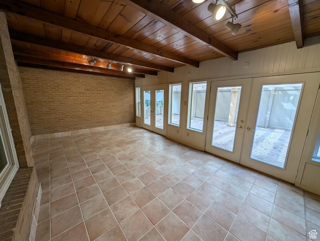 1235 E 820 N, Provo, UT 84606 - unfurnished sunroom with rail lighting, french doors, and beamed ceiling