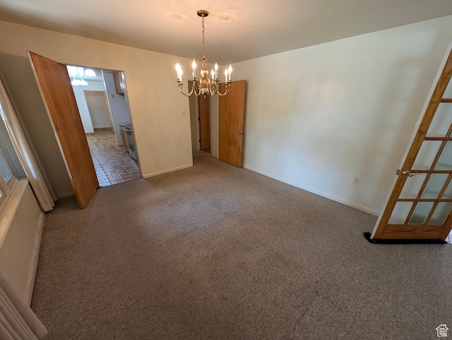 1235 E 820 N, Provo, UT 84606 - unfurnished dining area featuring a chandelier, baseboards, and carpet floors