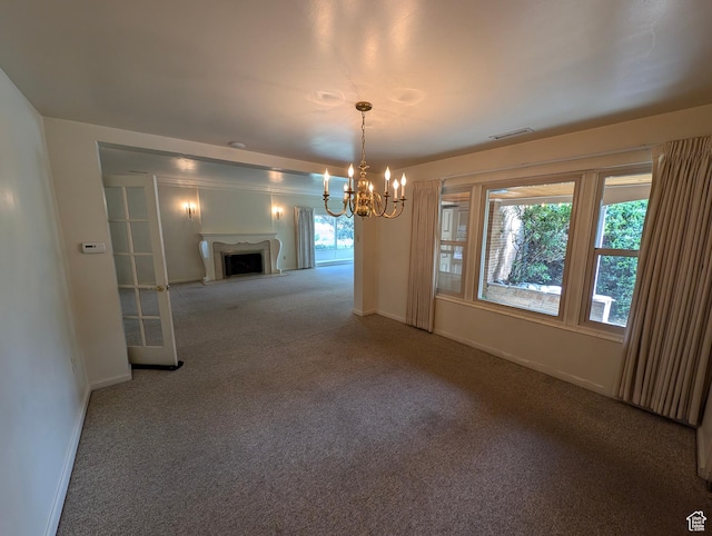 1235 E 820 N, Provo, UT 84606 - unfurnished dining area with carpet, visible vents, a chandelier, and baseboards