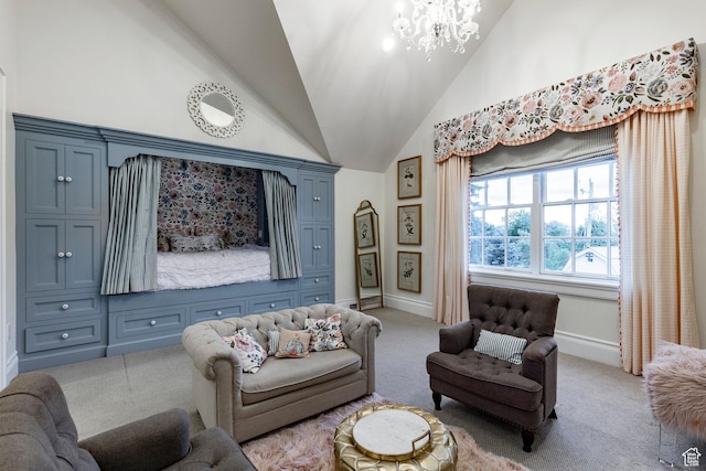 4250 S Camille St, Holladay, UT 84124 - living room with lofted ceiling, a notable chandelier, and carpet