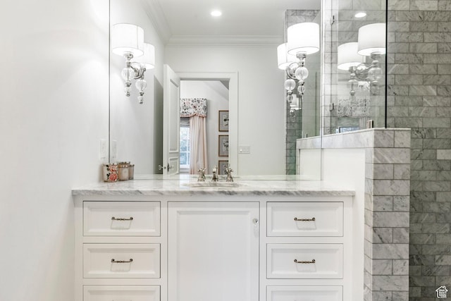 4250 S Camille St, Holladay, UT 84124 - bathroom with crown molding, tiled shower, and vanity
