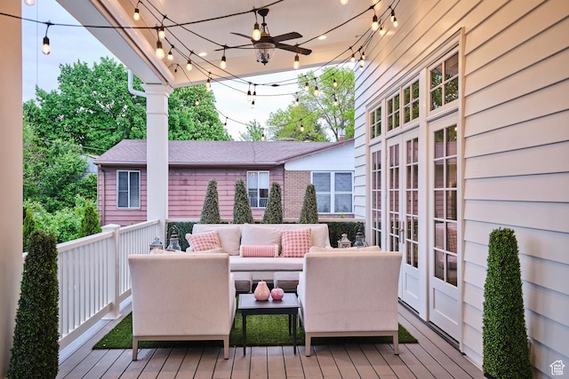 4250 S Camille St, Holladay, UT 84124 - deck featuring an outdoor living space, french doors, and ceiling fan