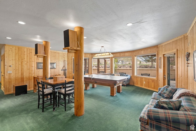 5650 N Franson Ln, Oakley, UT 84055 - playroom with wooden walls, dark colored carpet, and a textured ceiling