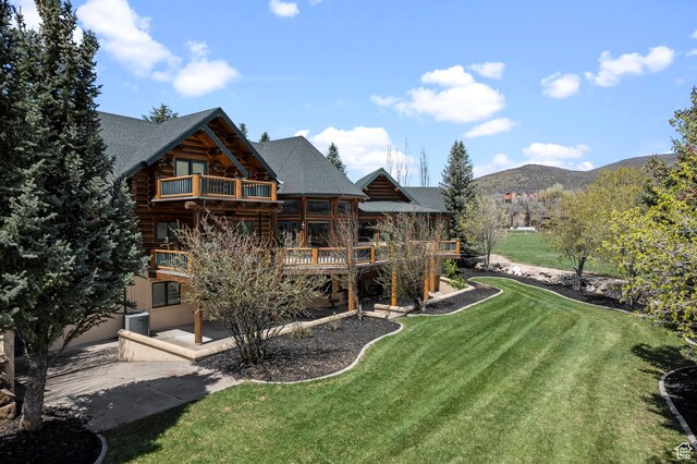5650 N Franson Ln, Oakley, UT 84055 - view of yard with a patio area, a balcony, a deck with mountain view, and central AC