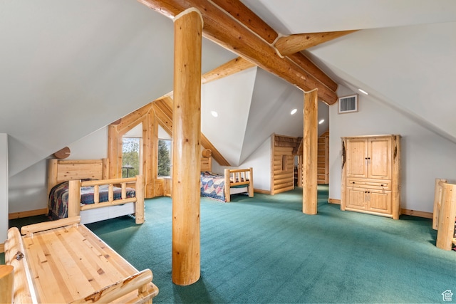 5650 N Franson Ln, Oakley, UT 84055 - carpeted bedroom featuring lofted ceiling with beams