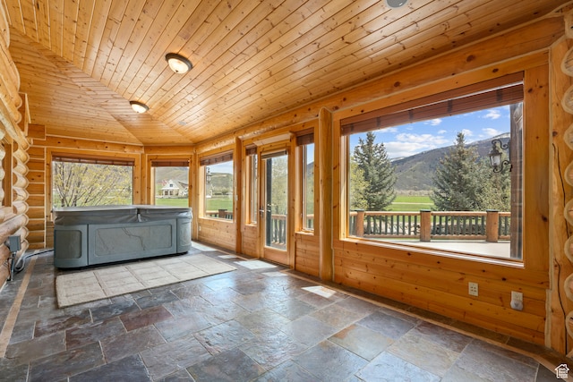 5650 N Franson Ln, Oakley, UT 84055 - unfurnished sunroom with wooden ceiling