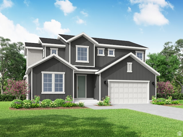 view of front of home featuring a garage and a front yard