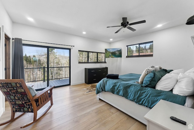 1430 W Arapaho Dr Unit 59, Coalville, UT 84017 - bedroom with ceiling fan, light hardwood / wood-style flooring, and access to outside