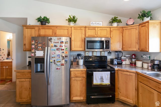 4623 Pueblo Verde Dr, Moab, UT 84532 - kitchen with sink, lofted ceiling, and appliances with stainless steel finishes