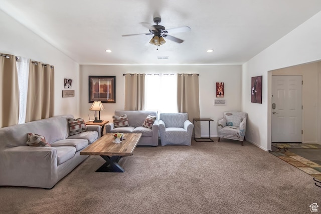 4623 Pueblo Verde Dr, Moab, UT 84532 - living room featuring carpet flooring and ceiling fan
