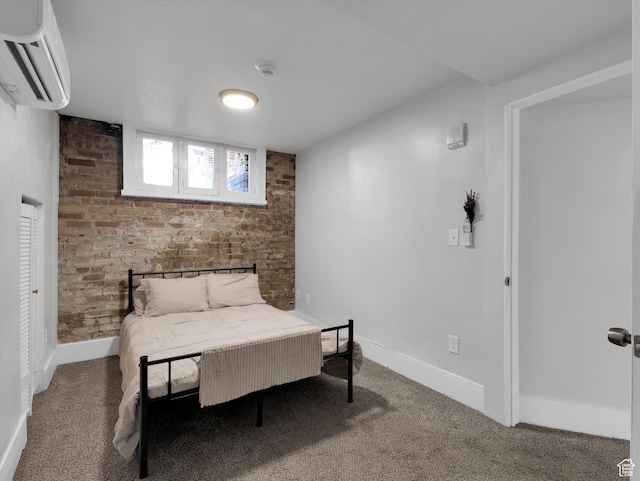 86 B St E Unit 10, Salt Lake City, UT 84103 - carpeted bedroom featuring a wall mounted AC and brick wall
