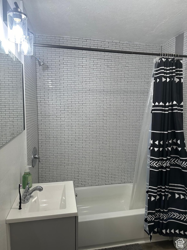 1254 N 800 W, Provo, UT 84604 - bathroom with a textured ceiling, shower / tub combo with curtain, and vanity