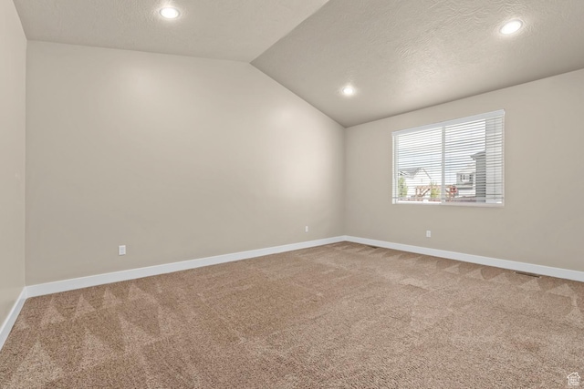 93 E 425 N, Vineyard, UT 84059 - empty room with baseboards, a textured ceiling, carpet floors, recessed lighting, and vaulted ceiling