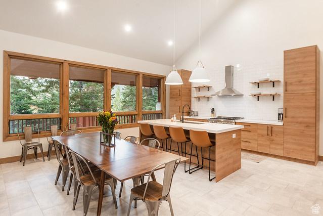 3009 E Black Forest Rd, Sundance, UT 84604 - dining space with sink and high vaulted ceiling