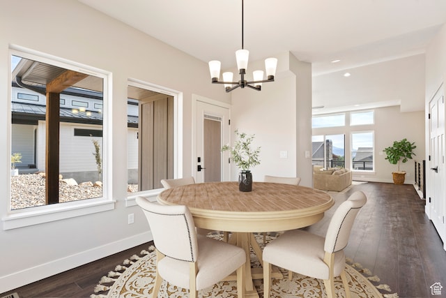 4778 Paddleford Dr Unit 227, Eden, UT 84310 - dining room with a chandelier, baseboards, dark wood finished floors, and recessed lighting