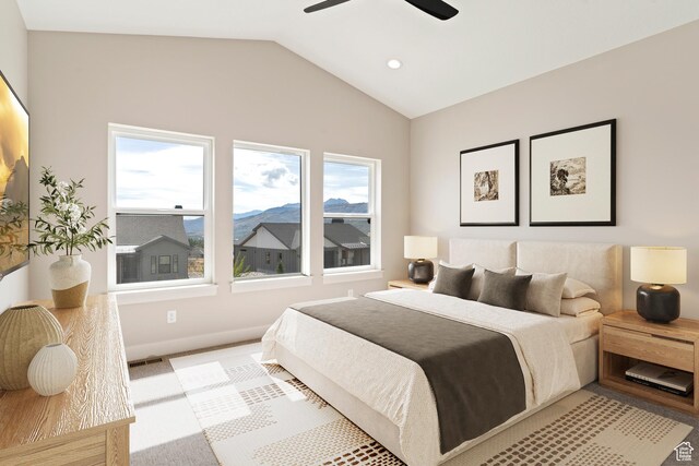 4778 Paddleford Dr Unit 227, Eden, UT 84310 - bedroom featuring lofted ceiling, a ceiling fan, recessed lighting, light carpet, and baseboards