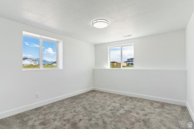 empty room featuring baseboards, carpet floors, a textured ceiling, and a healthy amount of sunlight