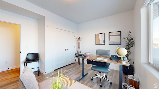 office with light hardwood / wood-style flooring