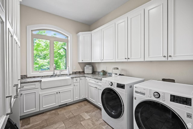 14234 S Canyon Vine Cv E, Draper, UT 84020 - clothes washing area featuring cabinets, separate washer and dryer, and sink