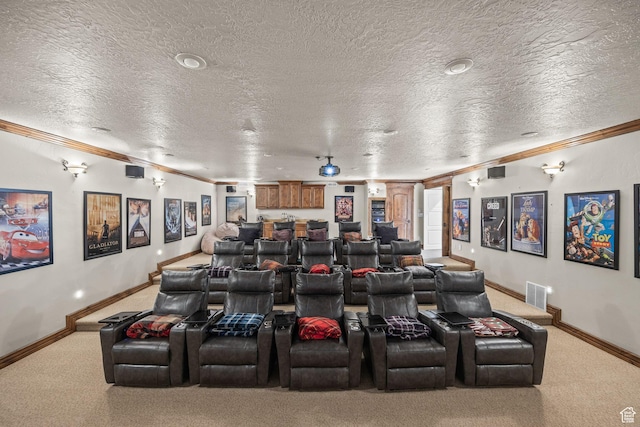 14234 S Canyon Vine Cv E, Draper, UT 84020 - cinema room featuring carpet, crown molding, and a textured ceiling
