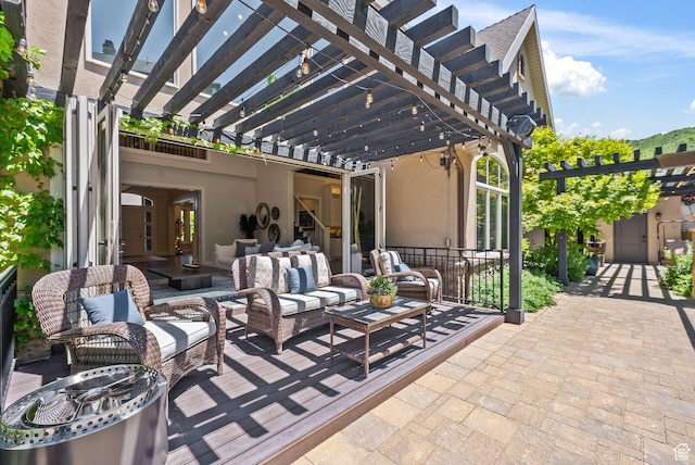 14234 S Canyon Vine Cv E, Draper, UT 84020 - view of patio / terrace featuring a pergola and an outdoor living space