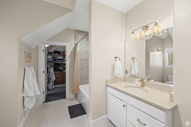 14234 S Canyon Vine Cv E, Draper, UT 84020 - full bathroom with tile patterned flooring, shower / bath combination with curtain, vanity, and toilet