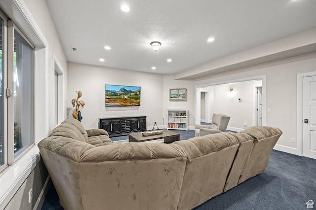 14234 S Canyon Vine Cv E, Draper, UT 84020 - living room with dark colored carpet and a textured ceiling