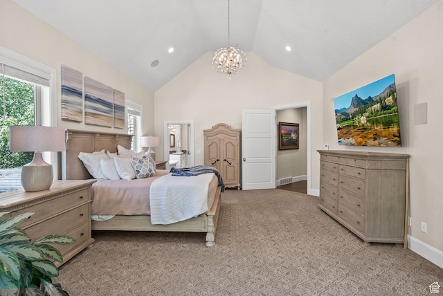 14234 S Canyon Vine Cv E, Draper, UT 84020 - bedroom featuring high vaulted ceiling and a chandelier