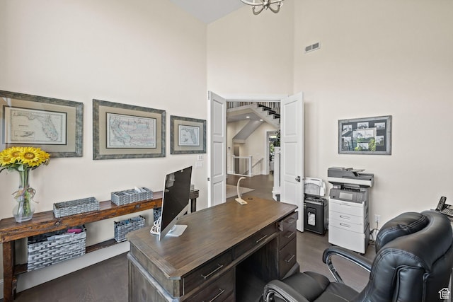 14234 S Canyon Vine Cv E, Draper, UT 84020 - home office with dark wood-type flooring and a high ceiling