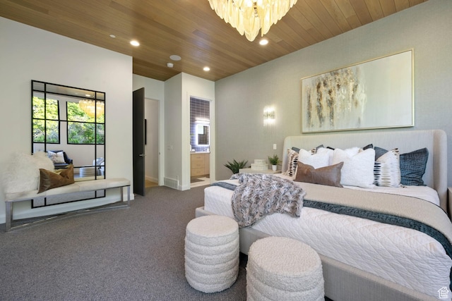 940 S N View Cir Unit 12, Woodland Hills, UT 84653 - carpeted bedroom with a chandelier, wood ceiling, and ensuite bath