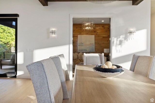 940 S N View Cir Unit 12, Woodland Hills, UT 84653 - dining room featuring light wood-type flooring, a chandelier, and beam ceiling